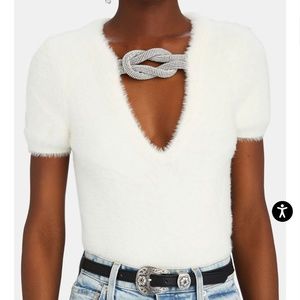 Alexander Wang white Crystal chain Embellished short sleeves sweater cropped top